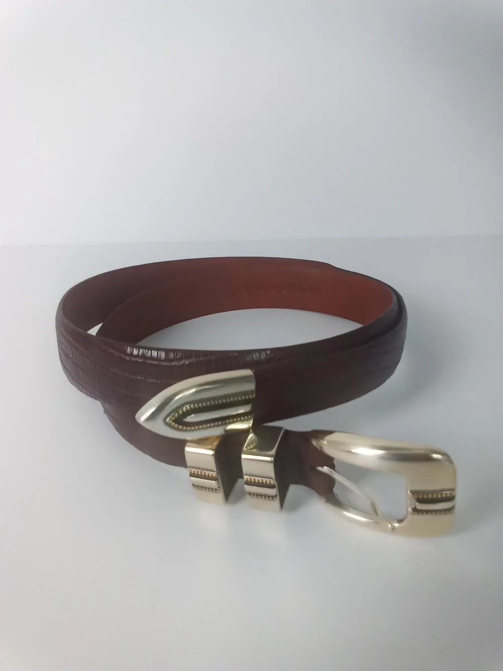 Johnston And Murphy Brown Croc Leather Men's Belt Hand Tooled Buckle